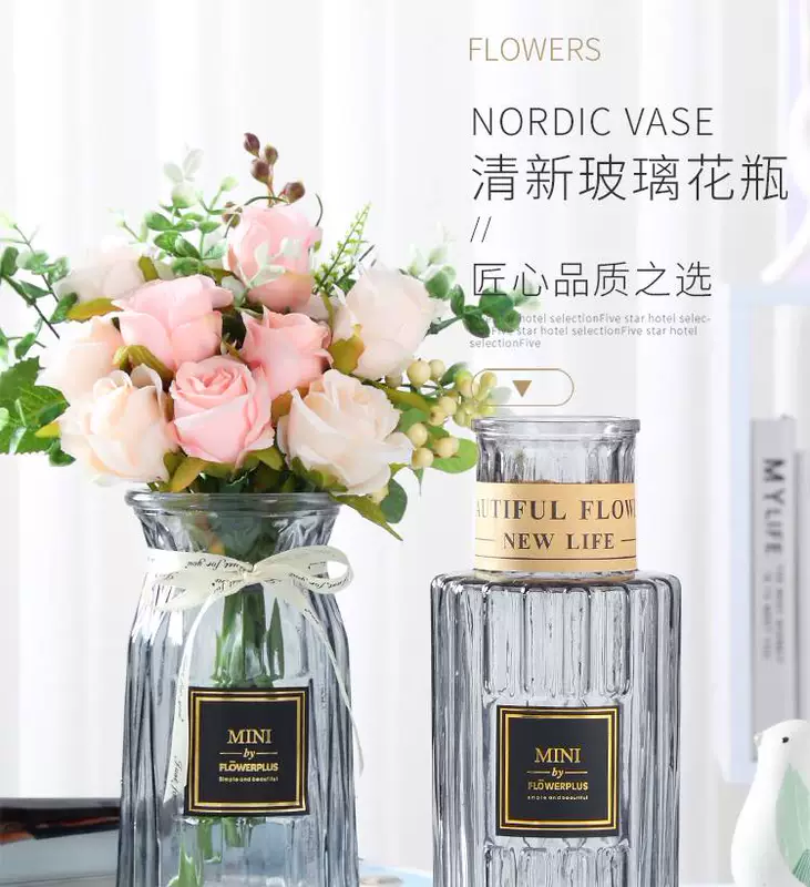 Hoa giả trang trí hoa thủy tinh retro trang trí phòng khách cắm hoa hoa tròn hồng hướng dương nhà hàng bàn - Vase / Bồn hoa & Kệ