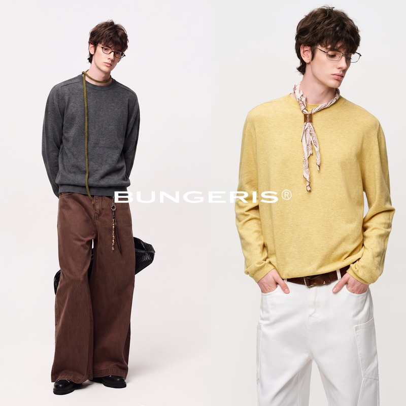 Bungeris'Sheep Wool Blend' Minimalist Knit Long Sleeve Sweater for Men, Stylish and Comfortable for Commuting and Layering Bungeris'Sheep Wool Blend' Minimalist Knit Long Sleeve Sweater for Men, Stylish and Comfortable for Commuting and Layering
