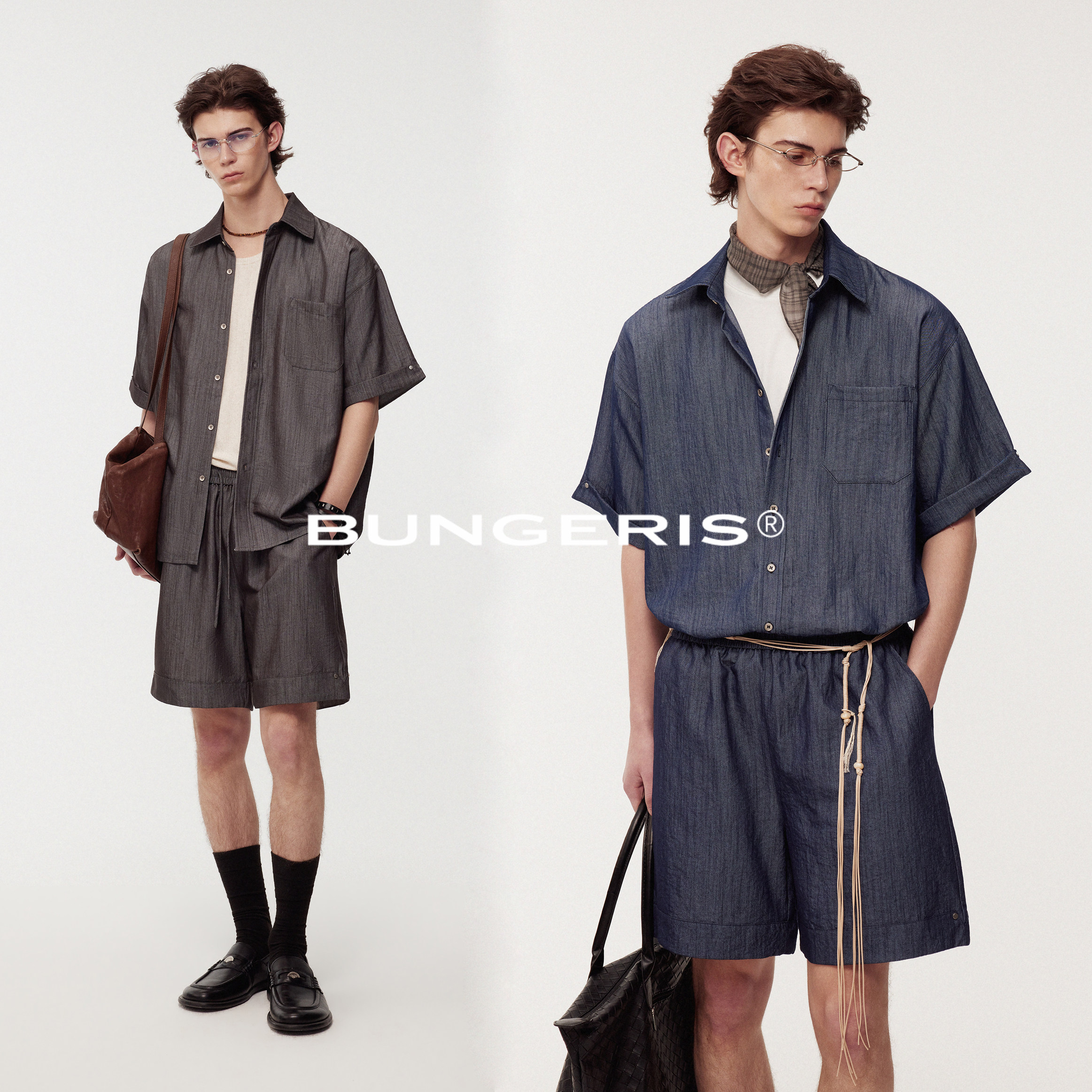 BUNGERIS 「轻奢松弛」老钱风肌理感都市男套装夏季短裤宽松衬衫