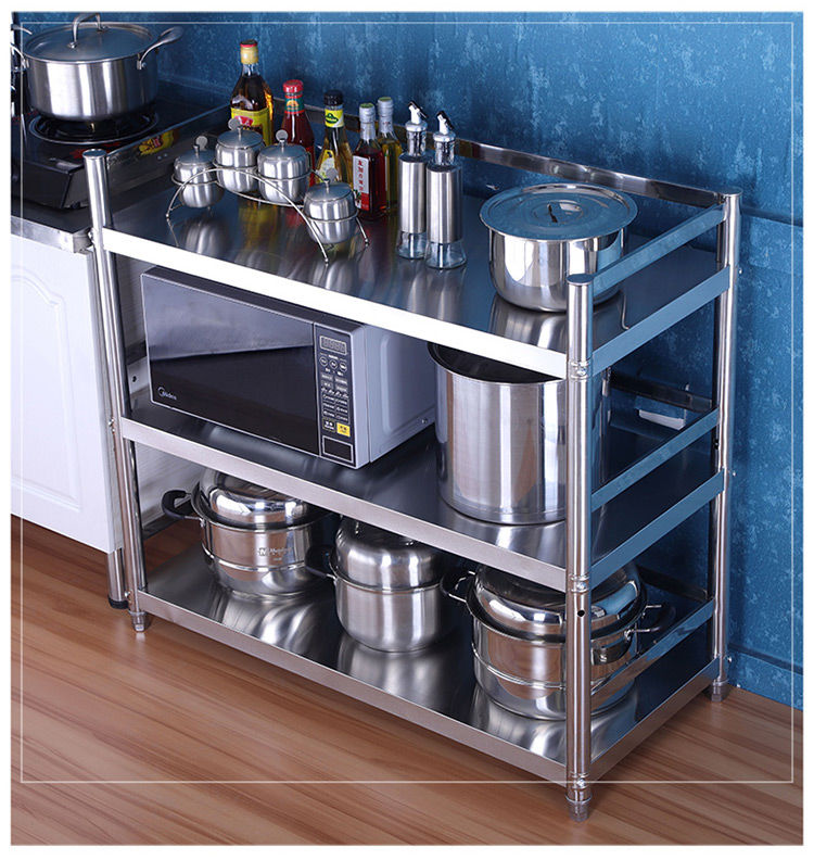 Kitchen shelf fence stainless steel shelf Floor-to-ceiling multi-layer microwave oven kitchen storage rack storage three-layer shelf