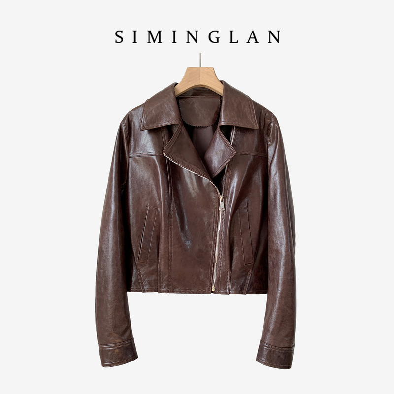 Imported British Calfskin Genuine Leather Jacket 2026 New Cold-Waxed Sheepskin Jacket Short Biker Jacket