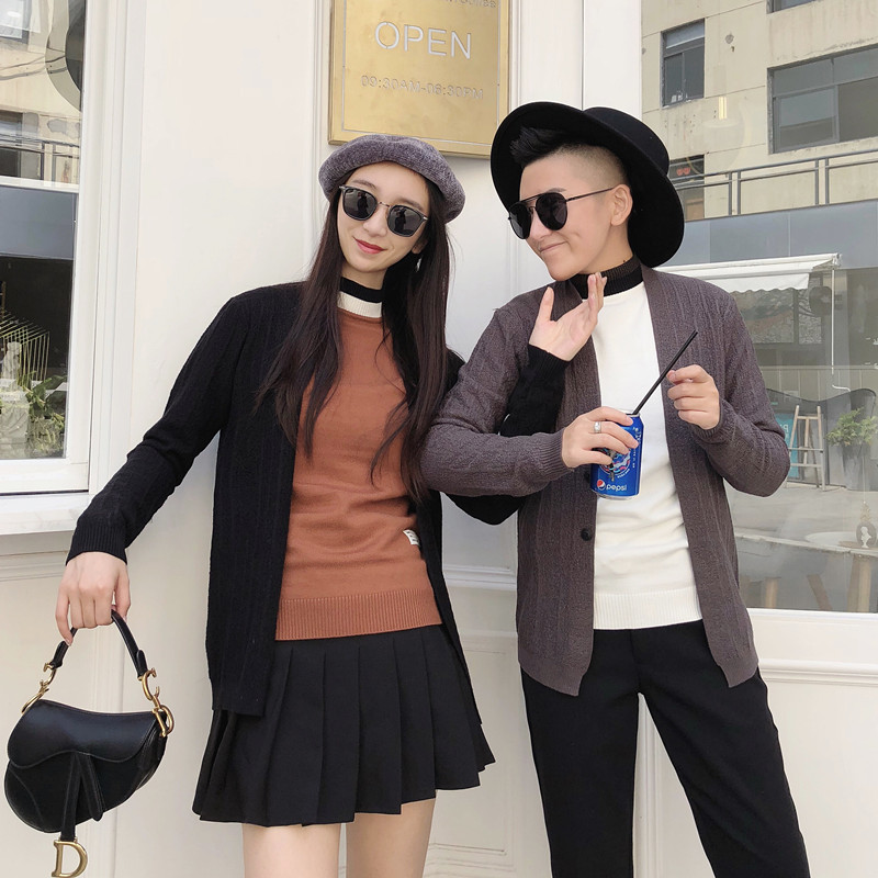 Han boss hlb vải cao cấp nửa cổ áo len tình nhân nam thu đông áo đôi nam nữ