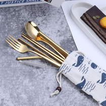 Overseas online red eco-friendly tableware 304 stainless steel straw spoon fork chopsticks 7 pieces of pearl milk tea tube