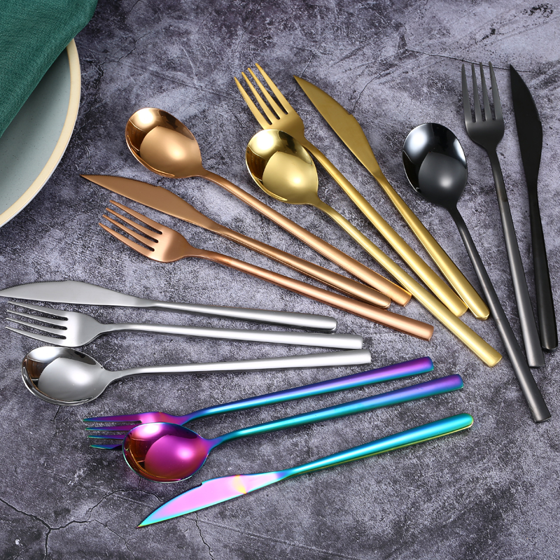 Restaurant Gift Custom logo Stainless Steel Korean Style Dining Spoon Fork Western Dining Knife Fork Spoon Dining Fork Long Handle Soup Spoon-Taobao