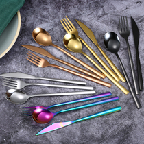 Restaurant Gift Custom Logo stainless steel Korean style Eat Spoon Fork Western Dining Knife Fork Spoon Dining Fork Long Handle Soup Spoon