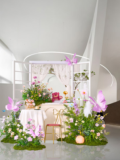 Artificial Flower Landscaping Monet Garden Large Floor-Standing Fake Flowers Butterfly Flower Decoration Popular on Social Media for Photo Shoots and Display