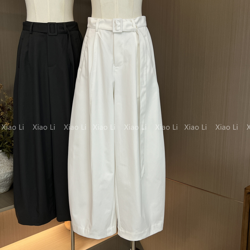 High-End European White Lace-Up Scimitar Pants for Women, 2026 Spring and Summer New Style, Lazy and Relaxed, Slimming Wide-Leg Casual Pants