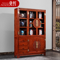 Mahogany bookcase combination new Chinese hedgehog red sandalwood full three-door bookcase Rosewood display cabinet office furniture