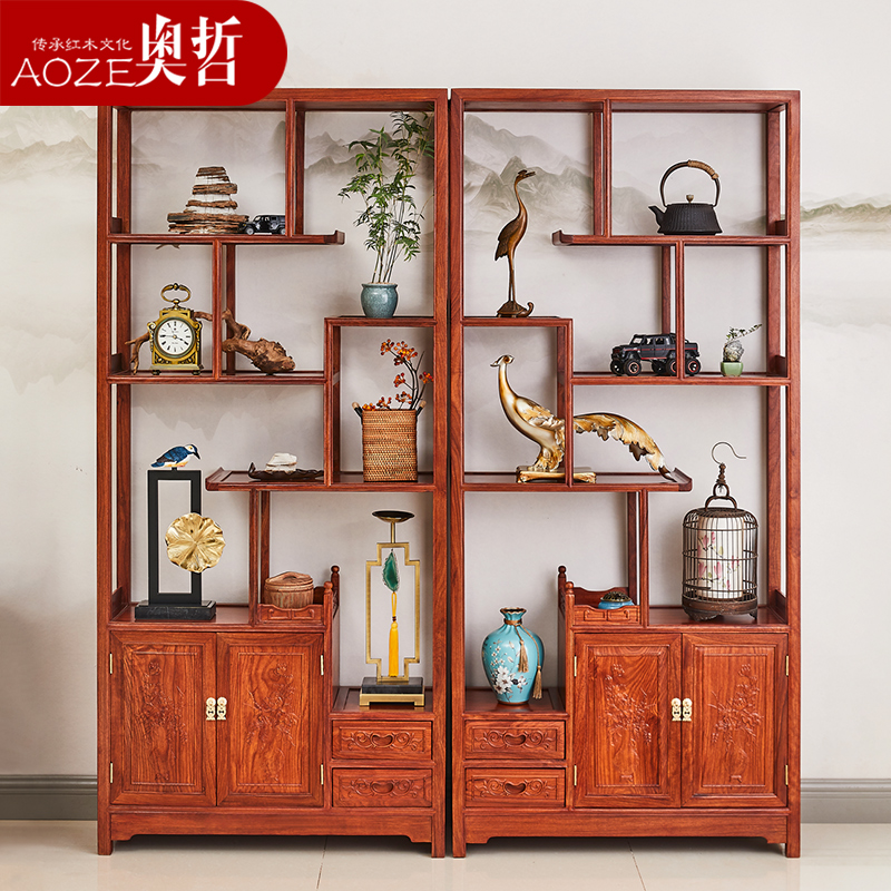 Mahogany Bogu shelf hedgehog red sandalwood solid wood Duobaoge antique shelf rosewood display cabinet living room tea shelf B05