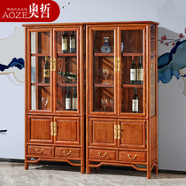 Mahogany new Chinese furniture hedgehog red sandalwood compartment glass wine cabinet flower pear solid wood display cabinet bookcase simple cabinet