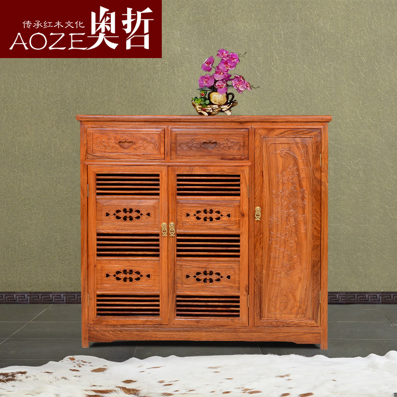 Aozhe mahogany three-door shoe cabinet rosewood Chinese style solid wood locker hedgehog red sandalwood living room cabinet A-G08