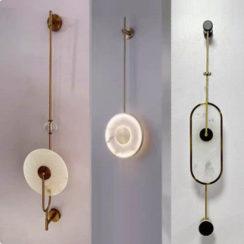 New Chinese-Style Model House Minimalist Designer Creative Living Room Background Wall Bedside Lamp Long Marble Engineering Wall Lamp