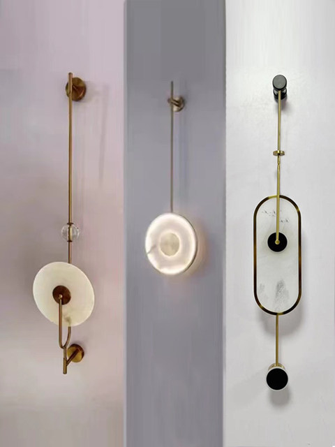 New Chinese-Style Model House Minimalist Designer Creative Living Room Background Wall Bedside Lamp Long Marble Engineering Wall Lamp