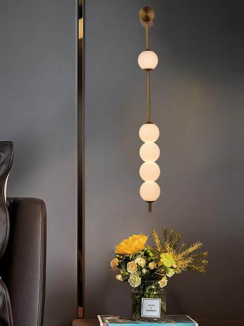 Bedroom Bedside Lamp, Wrought Iron, Nordic Modern Living Room, Minimalist Design, Spherical Decorative Background Wall, Internet-Famous Necklace Wall Lamp