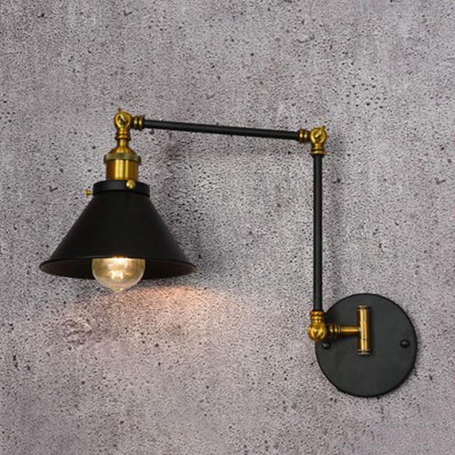 American Country Industrial Style Creative Long-Arm Reading Wall Lamp with Telescopic Swing Arm and Foldable Bedroom Bedside Simple Wall Lamp