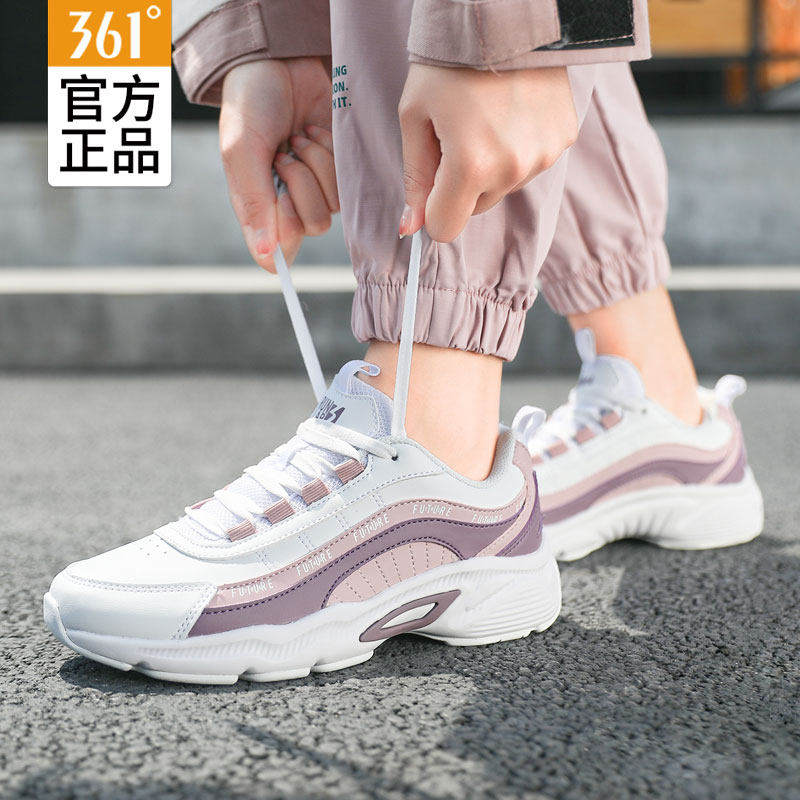361 Sneakers Women Running Shoes Spring Autumn Style Light Soft-bottom Casual Shoes Leather Face Breathable 361 Degrees Old Daddy Shoes Women Shoes