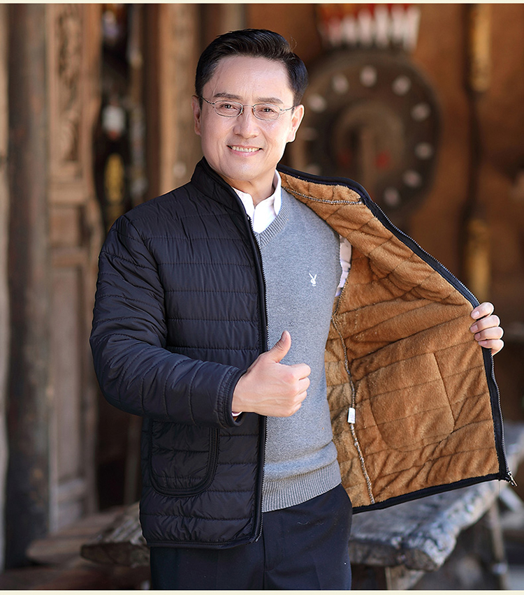 Người đàn ông trung niên và người già cộng với áo khoác nhung cotton dày bố đứng cổ áo bông ông nội ấm áp mặc quần áo cotton lót cotton áo khoác dài nam