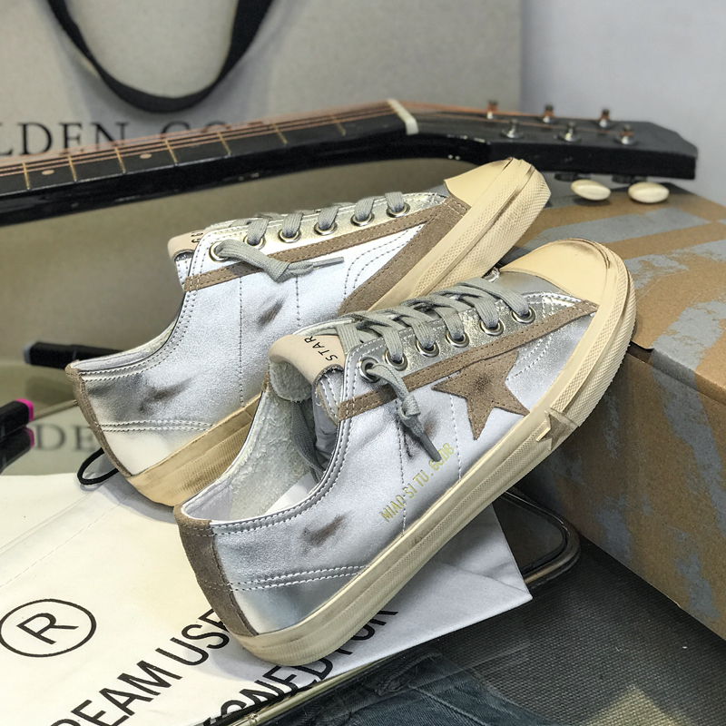 2026 Summer Korean Distressed Star Sneakers for Women, Silver Flat Dirty Shoes, Casual Versatile Canvas Shoes, Skate Shoes