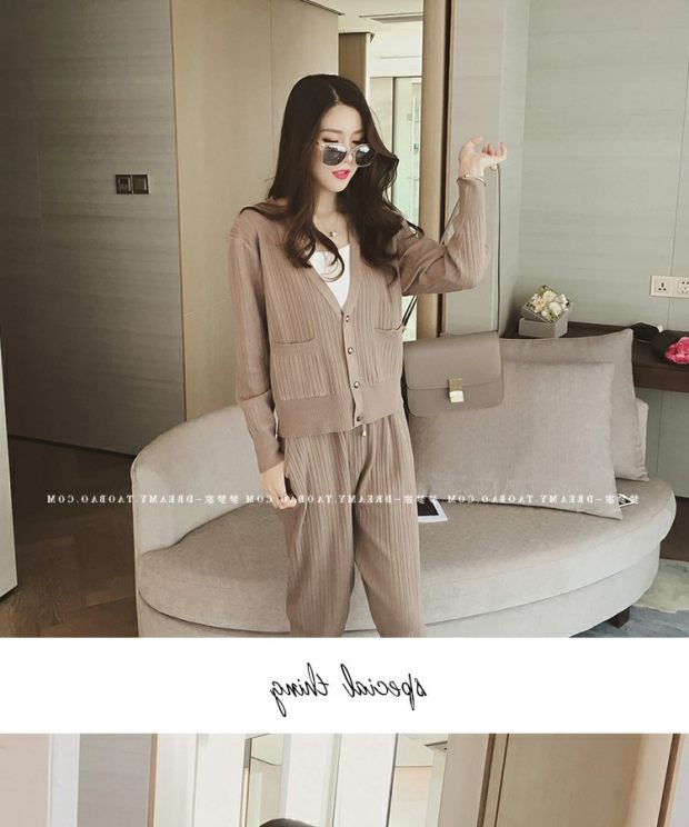 Bộ đồ xuân hè nữ 2018 mới thời trang Hàn Quốc quần tây áo khoác cardigan đan bình thường thể thao ba mảnh bộ đồ