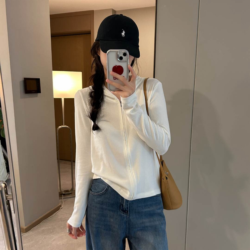 Casual Style White Hooded Zipper Long-Sleeved Cardigan for Women Plus Size Autumn Daily Versatile Age-Reducing Large Size New Jacket Casual Style White Hooded Zipper Long-Sleeved Cardigan for Women Plus Size Autumn Daily Versatile Age-Reducing Large Size New Jacket
