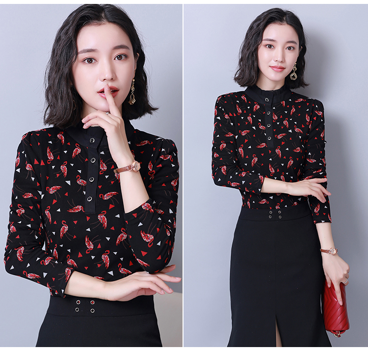 Áo sơ mi ren nữ mùa xuân và mùa thu mới dài tay cho mẹ mùa đông cộng với áo nhung nhỏ áo dày áo sơ mi chạm đáy áo sơ mi nữ form rộng