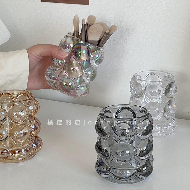 South Korea Ins transparent glass pen holder Alien beads Dots Round Ball Containing Silo Cosmetic Brush barrel Photographed Props Pendulum-Taobao