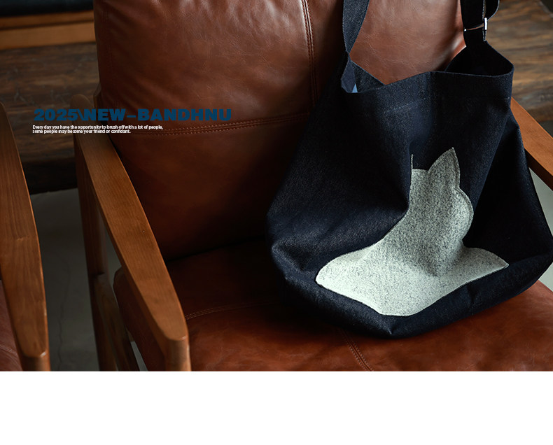 Handmade Cotton Kitten Applique Shoulder Bag - Detail image 4