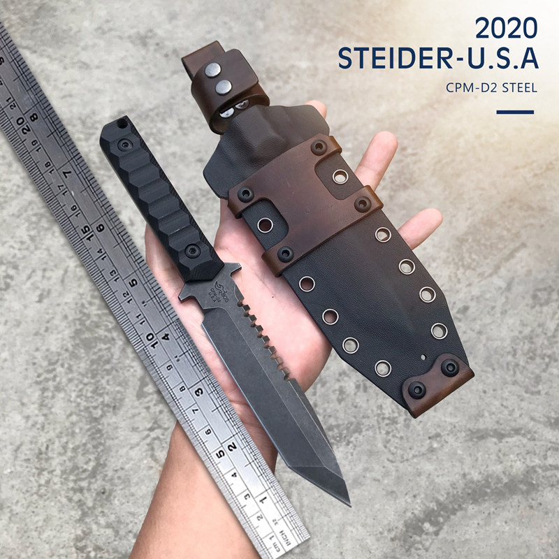 American quite in person knife outdoor camping cutter imported D2 steel straight knife field begging for raw military knife high hardness small knife