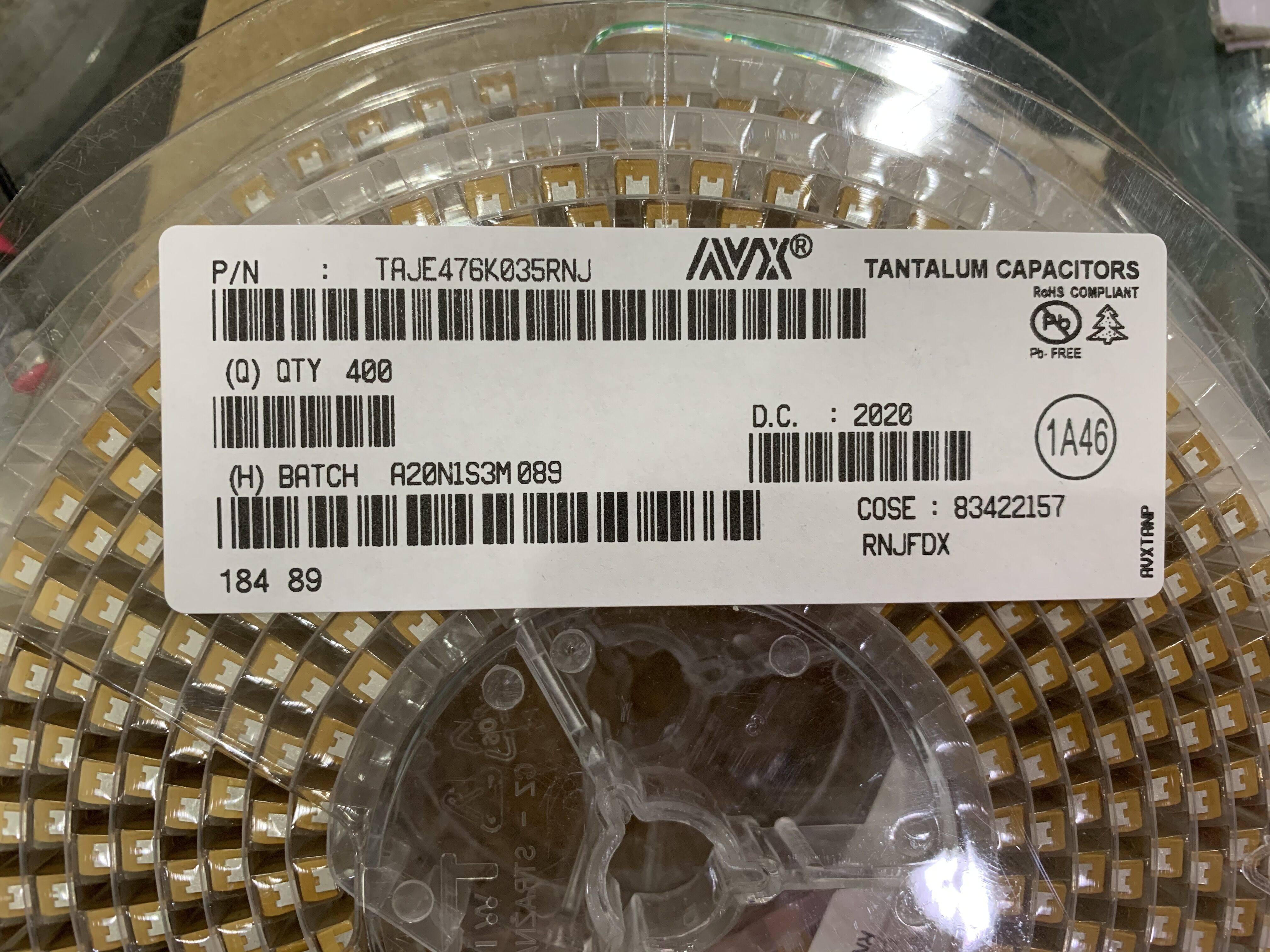 Tantalum capacitive AVX TAJE476K035R 35V 476V 47UF 476V 7343 2917 2917 E type 10%