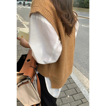 HEYGIRL black brother design sense tricolor knitted vest female autumn lazy sweater vest