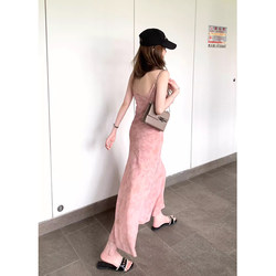HEYGIRL ສີດໍາອ້າຍສີຂີ້ເຖົ່າແລະສີບົວໂຕນ fishtail stitching suspender floral dress ແມ່ຍິງພາກຮຽນ spring ແອວ slimming ຍາວ skirt