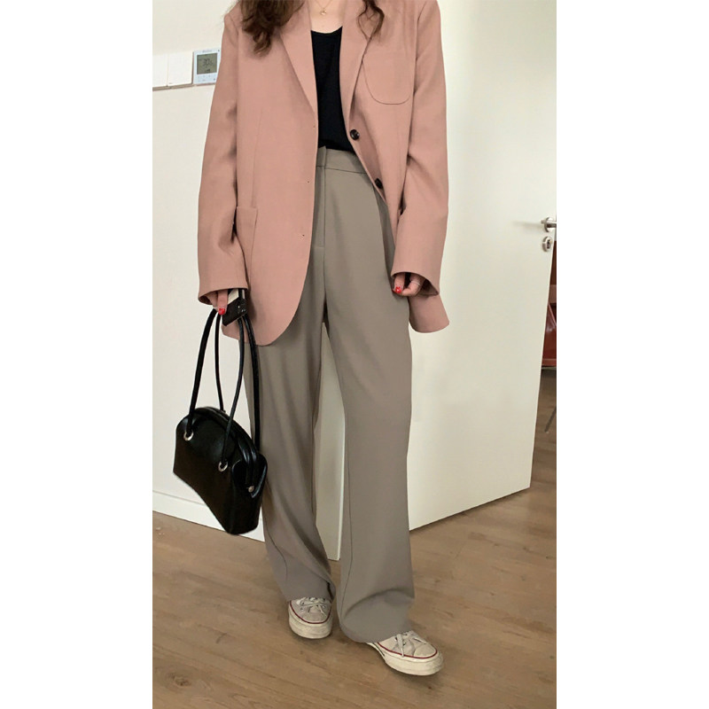 HEYGIRL Black Brother High-waisted Slim Straight Leg Suit Pants Women Korean Version Loose Wide Leg Casual Pants Spring 2021 Spring