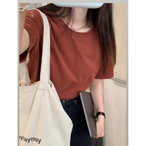 HEYGIRL black elder brother lazy simple style thin multi color inner T-shirt short sleeve 2021 Autumn New base top