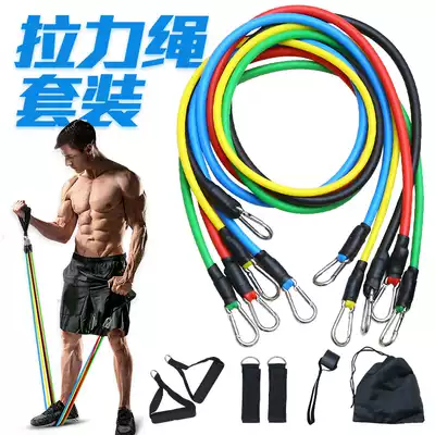 Elastic rope fitness men's carabiner resistance belt gourd hook household 11-piece tension rope set training combination