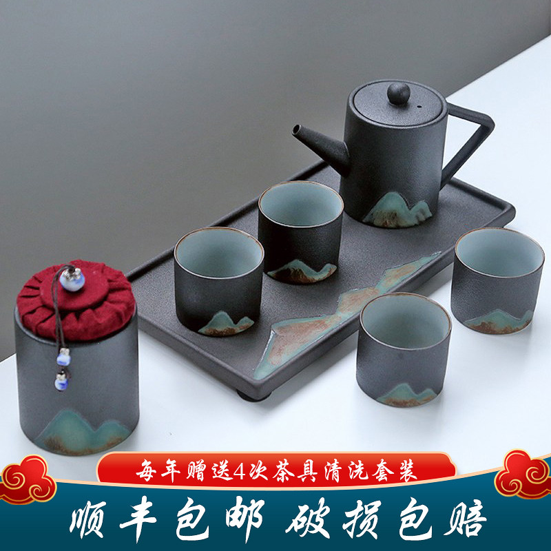 Ceramic portable travel Gongfu tea with simple suit hand painted color painting Ti-beam teapot with fine dry tea tray