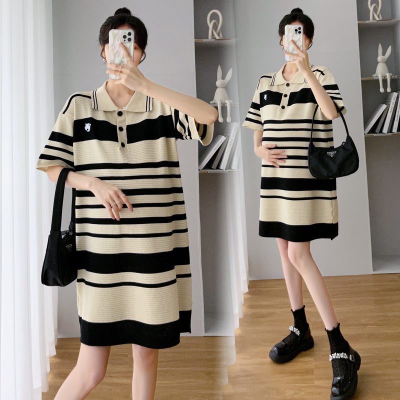 Pregnant women summer dress dress summer thin section short sleeve Polo summer skirt fashion large size net red maternity dress summer tide