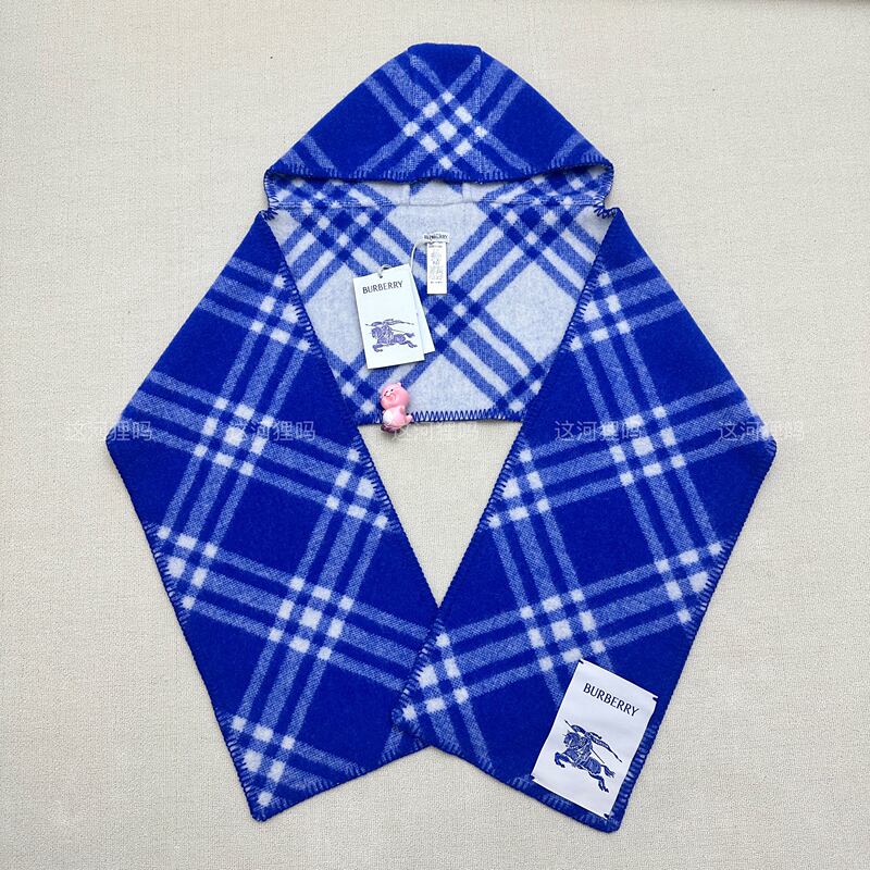 Burberry New Plaid Wool Shawl with Horse Logo and Hooded Scarf
