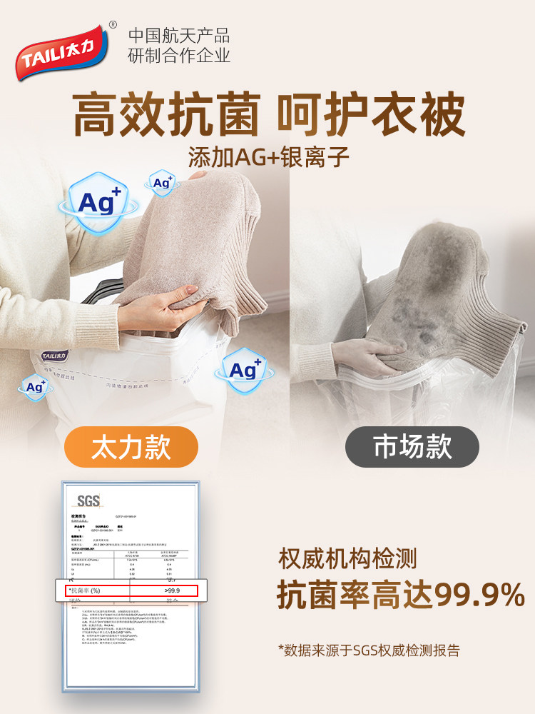 Taili Antibacterial Vacuum Compression Bag for Home Use, Quilt Three-Dimensional Bag, Clothing down Jacket Storage Bag, No Need for Air Extraction