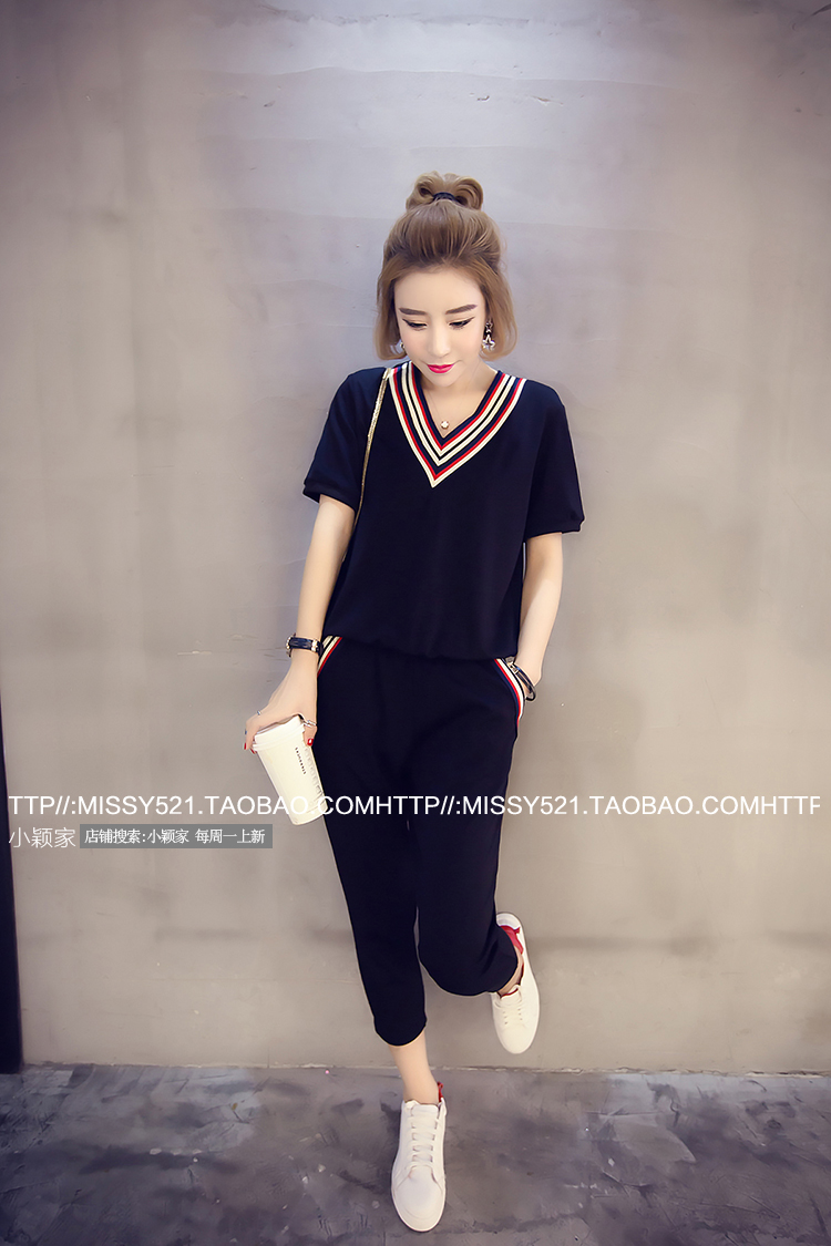 Mùa hè mới của thời trang Hàn Quốc áo thun ngắn tay cổ chữ V top hai mảnh chất béo MM thêm cỡ lớn đồ ngủ mỏng phù hợp với phụ nữ pijama đôi