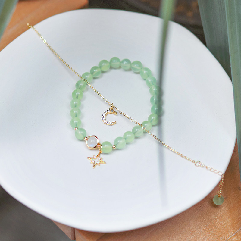 Natural crystal Handmade girls Ins small crowddesign original DIY light lavish Green Crystal Handstring Ornaments Gift-giving