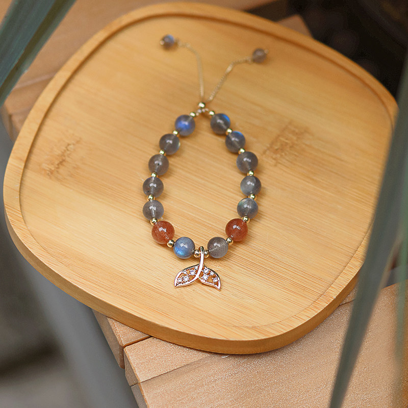 Grey Moon Light Stone Crystal Handmade Woman 14k Package Gold not off color Natural strawberry crystal beads Beads Fish Tail DIY Handstrings