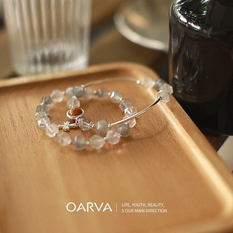 Natural tiger's eye crystal hand-made female sterling silver niche jewelry original design personality double-layer girlfriends bracelet gift