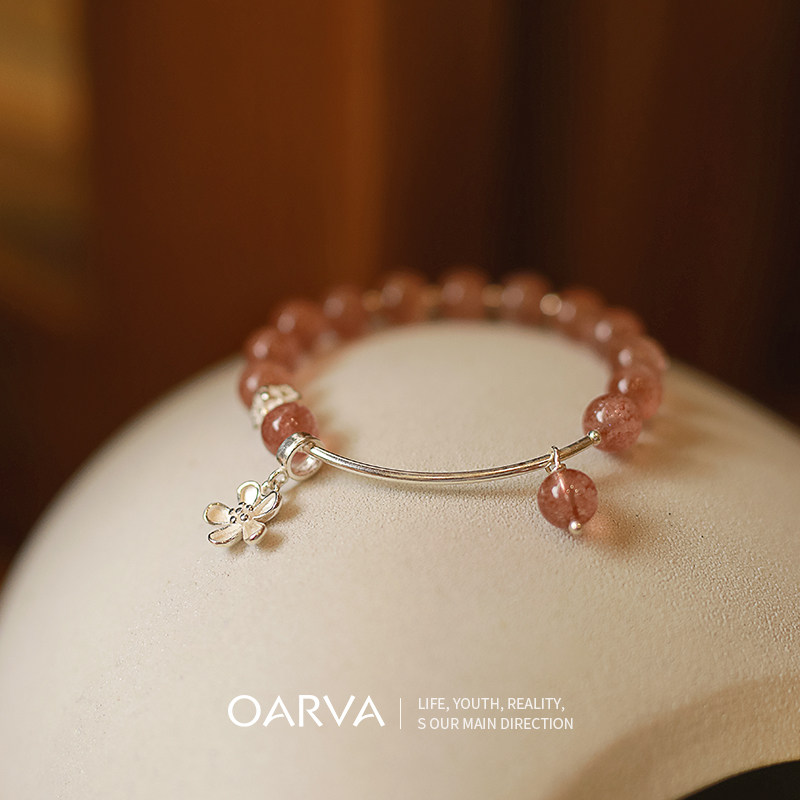 oarva natural strawberry crystal hand, girlfriends female ins niche jewelry 925 sterling silver original design bracelet cute