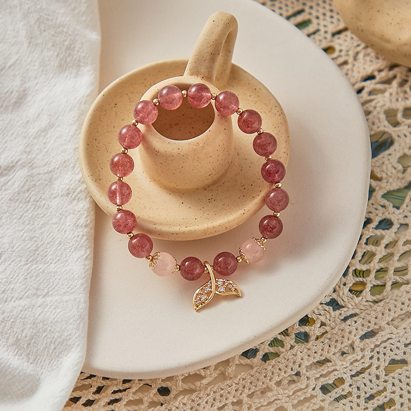 Natural strawberry crystal bracelet female niche original design diy fishtail powder crystal beads beaded girls bracelet jewelry