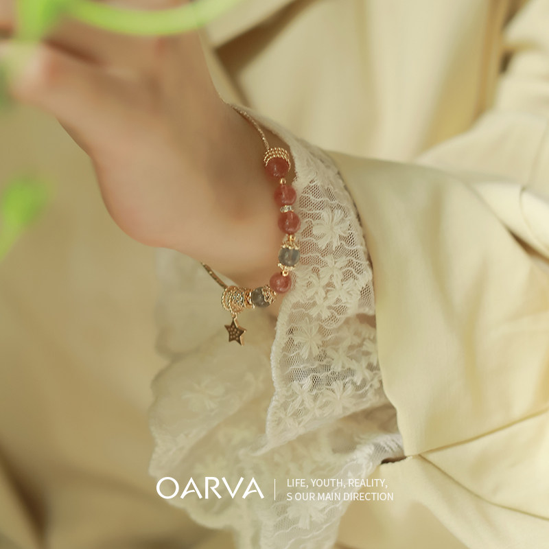 OARVA Strawberry Crystal Handmade Schoolgirl Powder Crystal Cute Natural Grey Moon Light Diy String Beads Handstring Gift Cute