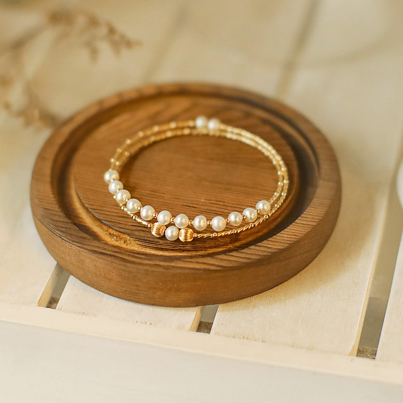 OARVA natural freshwater pearl bracelet female Xia ins niche design 14K gold-packed non-fading double-layer bracelet