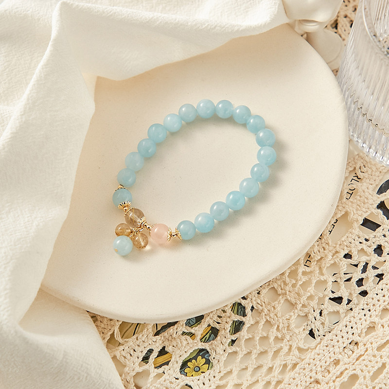 Sea Blue Treasure Handmade Female small crowdsourced natural crystal beads Beads Pink crystal blonde handstring girlfriends Gift Ornaments