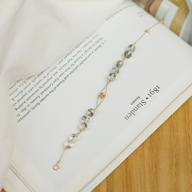 Natural Green Ghost Crystal Handmade Woman Without Falling color 14k Baukin minimalist Original Hand Adjustable Hand Strings Gift