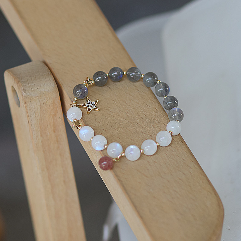 Original Design Moonstone Hand Alchemy Accessories Natural Strawberry Crystal Bracelet DIY Creative Cute