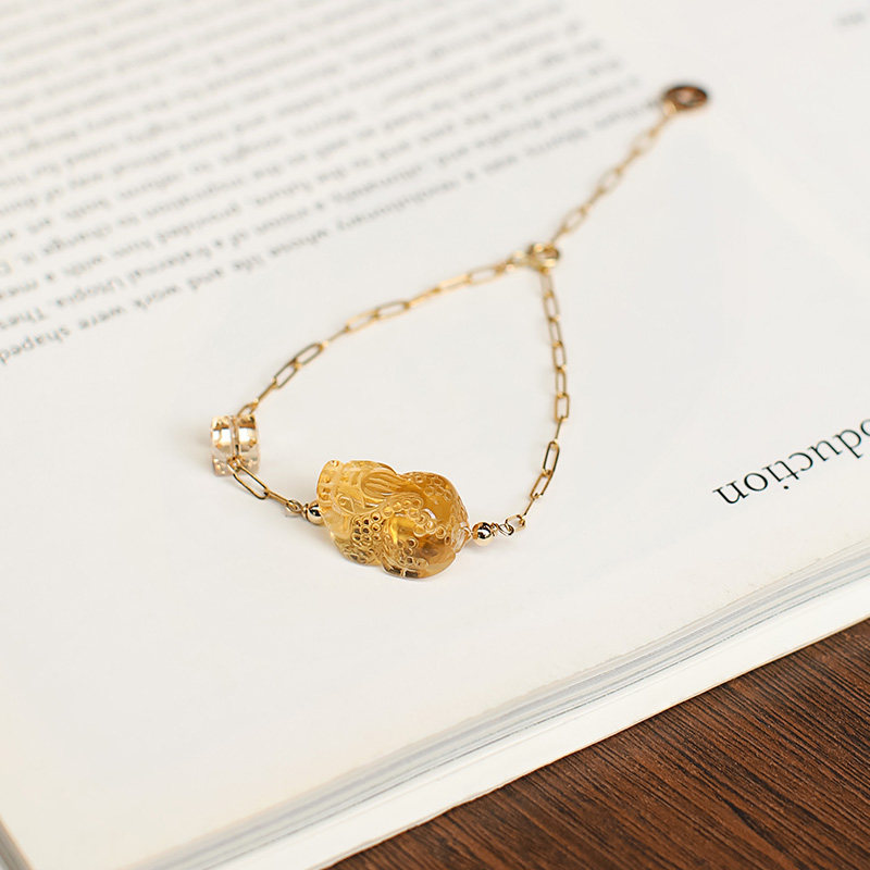 Brazilian Natural Yellow Crystal Leopard handmade woman Summer Crystal 14K Baugold does not drop off color Reduced Temperament Handstring Gift